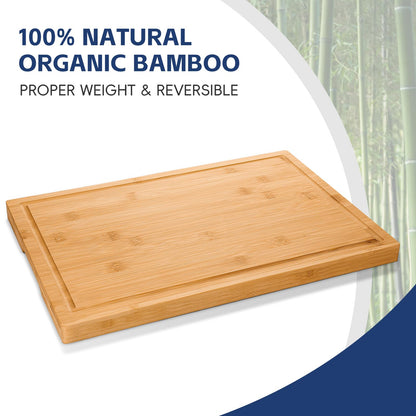 Hiware Wood Cutting Boards for Kitchen, Heavy Duty Bamboo Cutting Board with Juice Groove, Bamboo Chopping Board Set for Meat, Vegetables - Set of 3