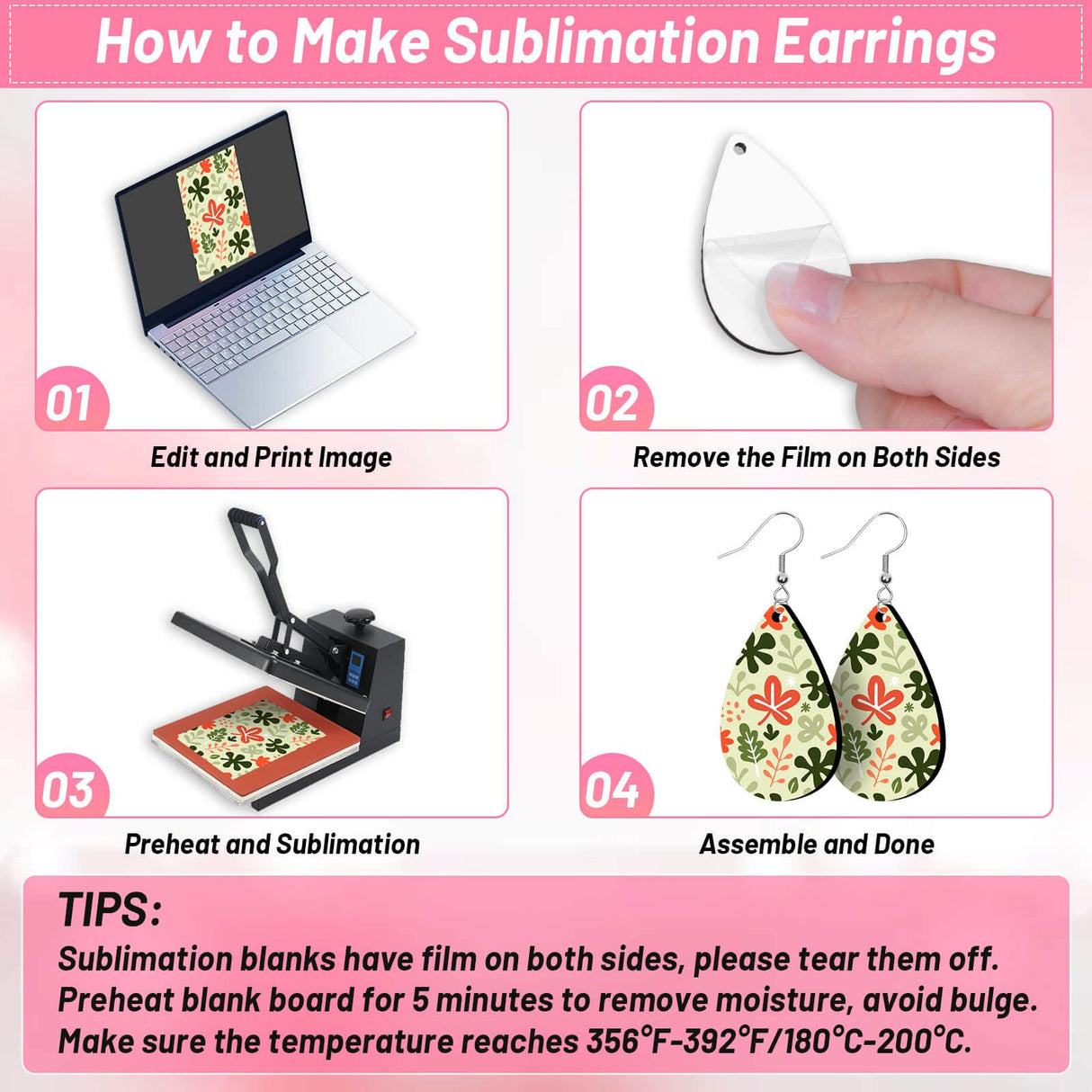 60 Pieces Sublimation Blanks Products, modacraft Sublimation Blank Earrings with Earring Hooks Jump Rings Ear Plugs Holder Cards Bags for Jewelry DIY Making Modacraft