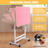 Pinikuyiro Pink Puzzle Table with Drawers and Wheels,Height Adjustable Jigsaw Puzzle Table with Metal Legs,Tilting Folding Puzzle Board for 1500 Pieces Puzzles Pinikuyiro