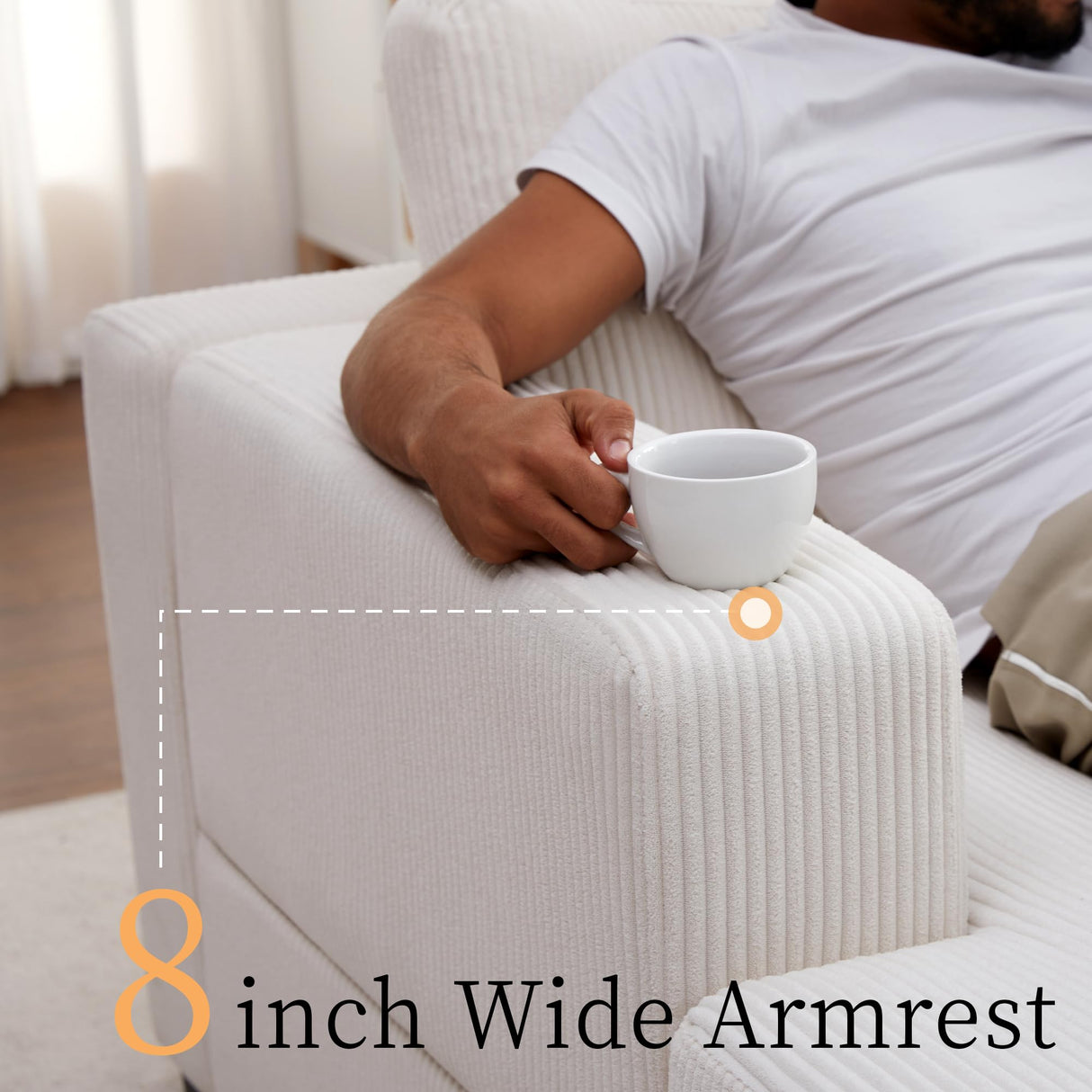 AMERLIFE 96 Inch Sofa, Comfy Couch- Oversized Sectional Sofa Couch with Chaise, Modern Sofa with Right Chaise, White Corduroy Sofa AMERLIFE