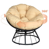 Skypatio Papasan Chair Swivel Patio Chair with Fluffy Cushion, Indoor/Outdoor Lounge Moon Chair Balcony Seats for Home, 35inch, Khaki Cushion Skypatio