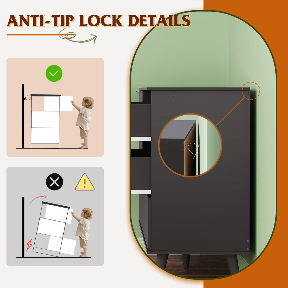 WLIVE Black Dresser for Bedroom, 47.24'' Wide 6 Drawer Wood Dresser Storage Organizer with Sturdy Metal Handle, TV Stand for 55 inch TV, Chest of Drawers for Living Room, Hallway, Closet WLIVE