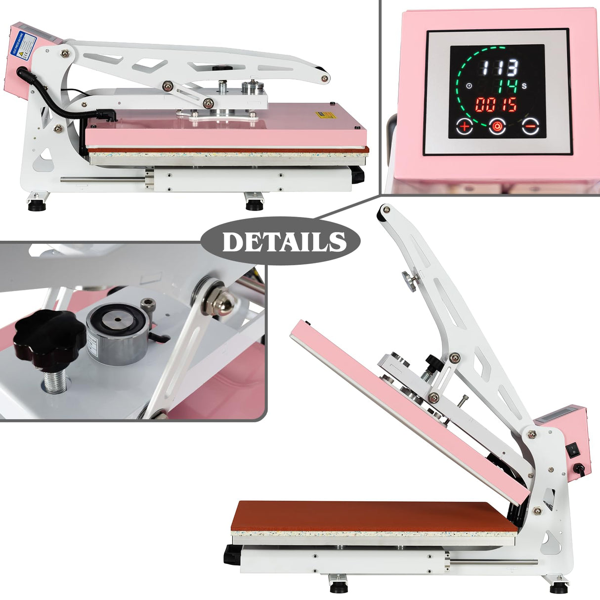 16x24 Inch Heat Press, 110V 2000W High Pressure Clamshell Heat Press Machine for T-Shirt, Professional Digital Control Heat Transfer Machine for Sublimation, Fast Heating and Sliding Base Design, Pink Anranni