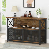Rustic Brown Industrial Coffee Bar Cabinet with Wine Rack and Ample Storage LVB
