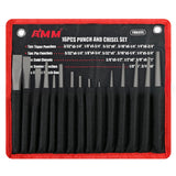 AMM 16PCS Punch and Chisel Set, including Taper Punch, Cold Chisels, Pin Punch and Center Punch, Cr-V for Working with Wood, Metal, Automotive AMM