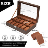 Ohuhu Watch Cases for Men, 12-Slot Watch Box Wood Grain PU Leather - Watch Case Holder Real Glass Lid Jewelry Storage Soft Velvet Watch Organizer Box for Men and Women Fathers Day Ohuhu