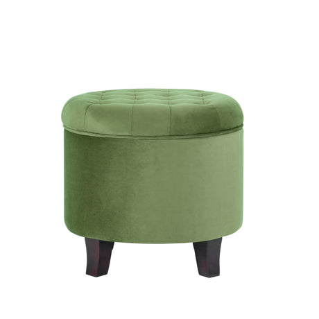 Homepop Home Decor | Upholstered Round Velvet Tufted Foot Rest Ottoman | Ottoman with Storage for Living Room & Bedroom | Decorative Home Furniture, Green HomePop