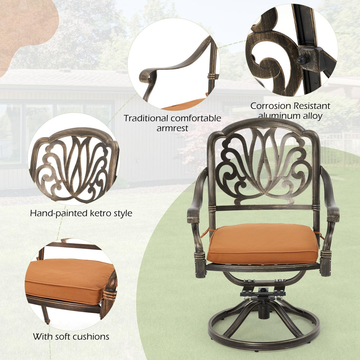 [Hi-End]9-Piece Outdoor Dining Set All Aluminum Patio Table and Chairs Set with 2 Swivel Chair & 6 Patio Chair Outdoor Dining Table Set for 8 Include 86.6’’ Rectangular Patio Table with Umbrella Hole RICHRYCE