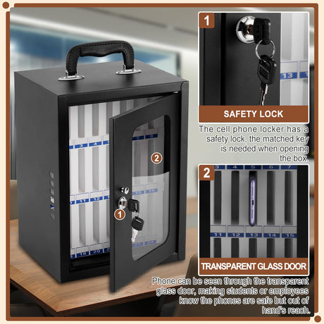 Consfly Cell Phone Locker Box, Thickened Steel Cell Phone Storage Cabinet 24 Slots Wall-Mounted Cell Phone Lock Box for School, Company Consfly