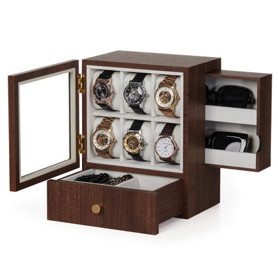 Homde Watch Box Wooden Display: Large Wood Storage for Men's Nightstand - Timeless Home Organizer (M Size)