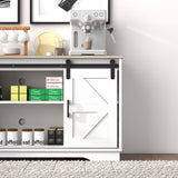 Panana Bar Cabinet with Barn 2 Sliding Doors Buffet Farmhouse Storage Cabinet TV Stand (White Body Natural Top) Panana