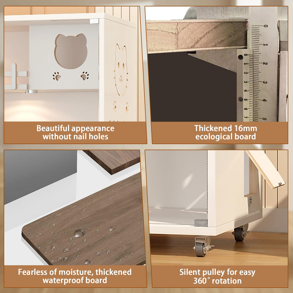 Large Enclosed Cat Condo, Wooden Large Cat Villa, Indoor/Outdoor Cats Enclosure with Wheels, Multi-Feature Cat Houses for Indoor Cats Ventilation Glass Doors, 50" X 36" X 24" (White, 50" X 36" X 24") TMGSK