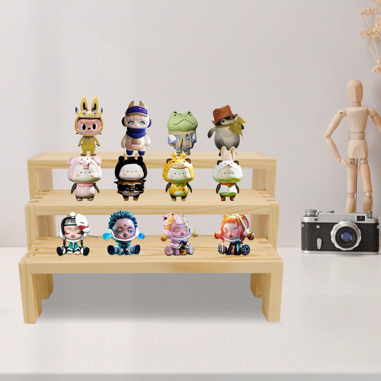 Yikaroeli Display Risers-3 Tier Wood Risers Decorative Rectangular, 6-piece Set Display Stands Arranging and Showcasing your favorite items(Nature) Yikaroeli