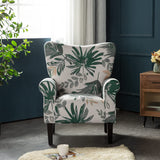 YOLENY Mid Century Wingback Arm Chair,Modern Upholstered Fabric High Back Accent Chair with Wood Legs,Upholstered Single Sofa Club Chair for Living Room, Bedroom, Home Office, Green Leaves YOLENY
