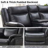 Manual Recliner Sofa Sectional Couches with LED Light for Living Room, Leather Reclining Corner Sectionals Sofa Couch Sets with 2 Theater Recliner Seat, USB, Cup Holder, Storage Console for Home,Black Comfort Stretch