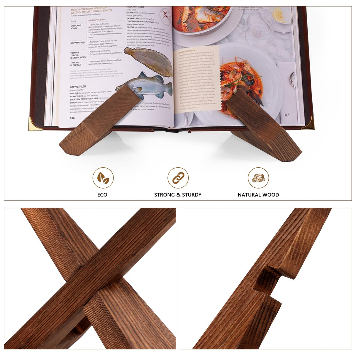 SAMEBUTECO Cookbook Stand, Recipe Book Holder for Kitchen Counter Solid Wood Cookbook Holder Set,Multifunctional Display Stand Rustic Brown-2 Pieces SAMEBUTECO