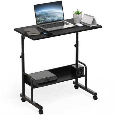 SHW Mobile Adjustable Small Standing Desk Laptop Workstation, Black