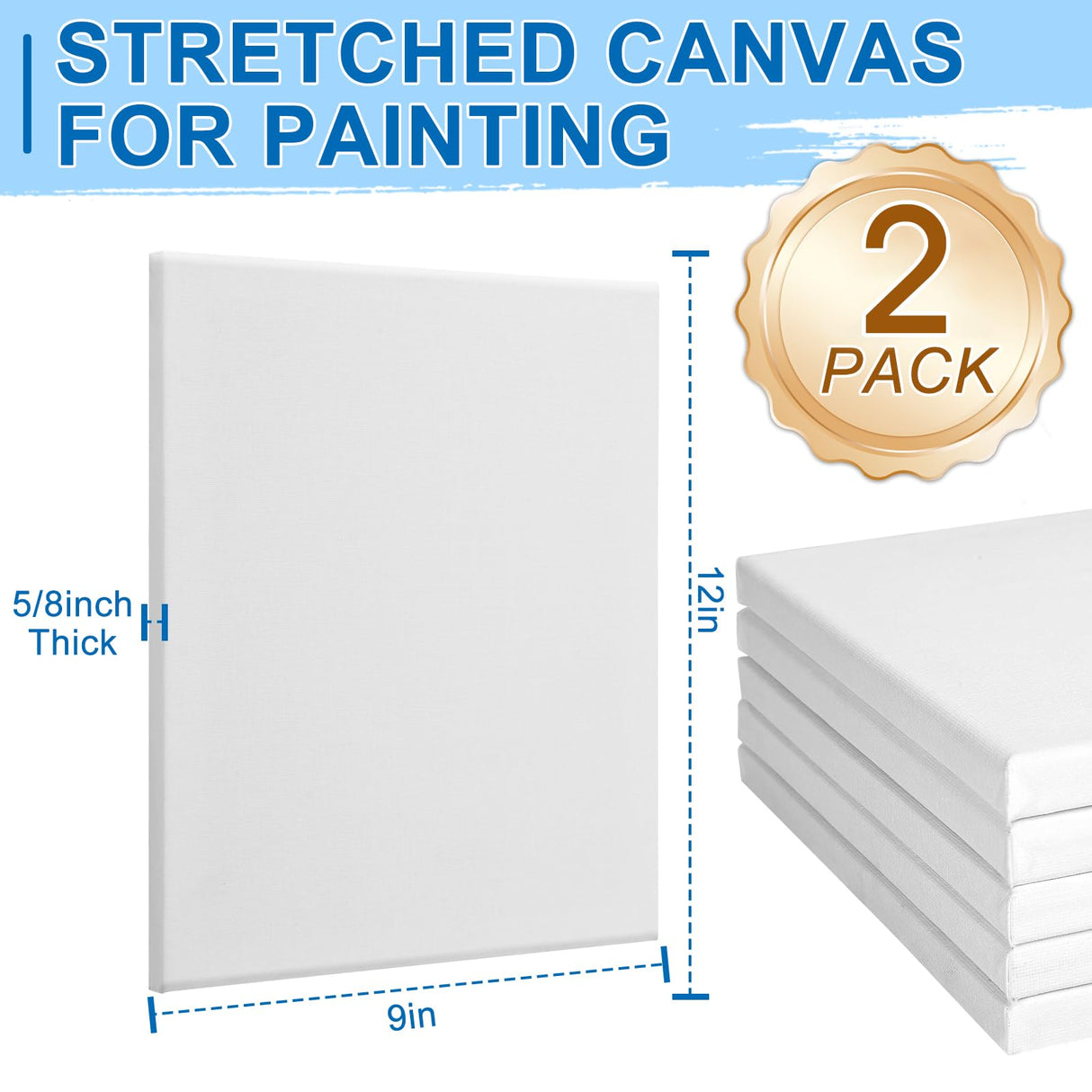 ESRICH Stretched Canvas for Painting, 2 Pack 9x12 Inch Canvas Value Pack,Primed Acid-Free Cotton Blank Canvases, Painting Canvas for Oil & Acrylic Paint. ESRICH