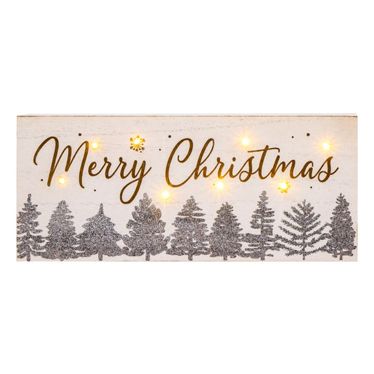 Eternhome Merry Christmas Decor LED Lighted Shiny Christmas Tree Block Farmhouse Winter Wooden Decorations Vintage Rustic Sign for Home Table House Kitchen