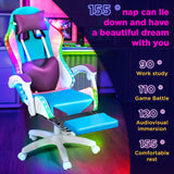 BESUFY Gaming Chair with LED Lights, Girl Video Chair, Ergonomic Computer Chair with Massage and Footrest, Heart Backrest, Height Adjustable Swivel Reclining Video Game Chairs for Adults Purple BESUFY