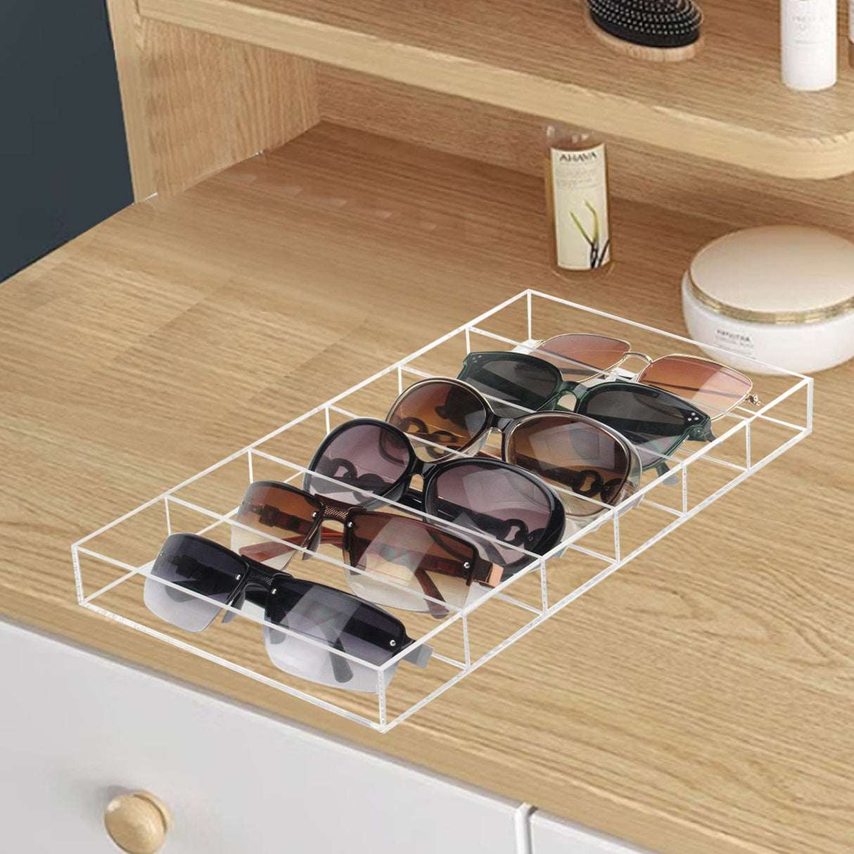 Weiai Acrylic Sunglass Organizer, Eyeglass Case Storage with 6 Slots for Multiple Glasses - 2 Pack, Clear Weiai
