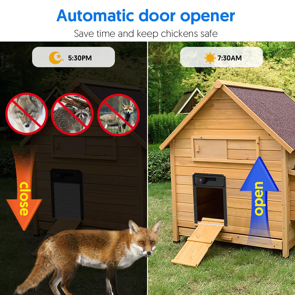 1080P HD Camera Solar Automatic Chicken Coop Door, 5000 mAh Battery, Support WiFi, APP Remote Control, Timer, Anti-Trap Infrared Sensor and Alarm Driver Function, Easy to Install and Use.