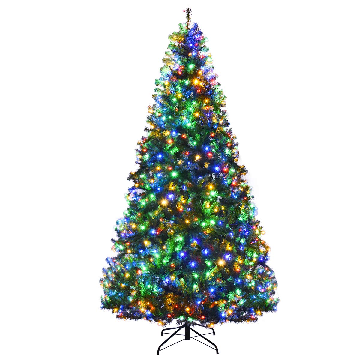 Goplus 8FT Pre-Lit Artificial Christmas Tree Auto-Spread/Close up Branches 11 Flash Modes with Multicolored 750 LED Lights & Metal Stand Goplus