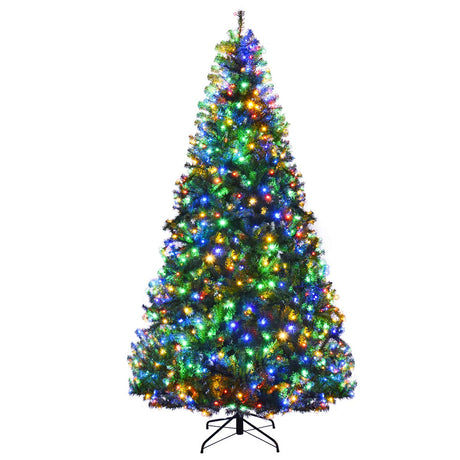 Goplus 8FT Pre-Lit Artificial Christmas Tree Auto-Spread/Close up Branches 11 Flash Modes with Multicolored 750 LED Lights & Metal Stand Goplus