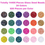 EuTengHao 14400pcs Tube Beads Bugle Glass Seed Beads Small Craft Spacer Beads for DIY Bracelet Necklaces Crafting Jewelry Making Supplies with Two Crystal String (3mm, 600 Per Color, 24 Colors) EuTengHao
