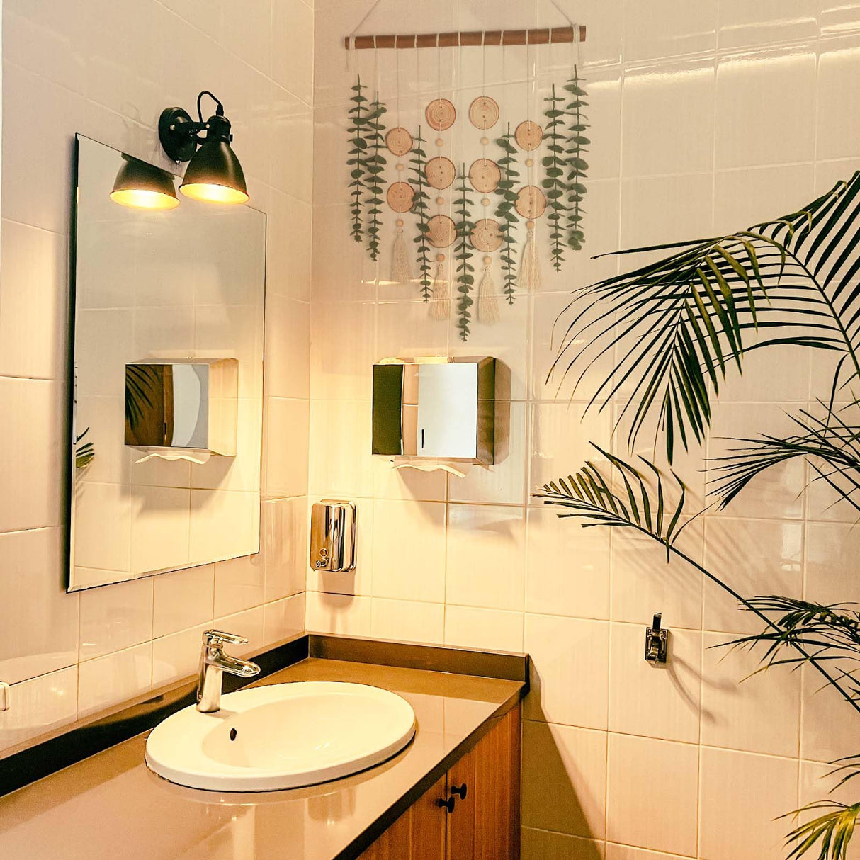 GIAUMA Artificial Eucalyptus Plant Wall Decor Fake Greenery Leaves Stems Wall Hanging Faux Plants on 16.5 inch Wood Stick Boho Rustic Farmhouse Decor for Bathroom Bedroom Dining Room Indoor Home GIAUMA