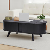 Bifins Lift Top Coffee Table with Storage,47.2" Oval Coffee Table with Sliding Tambour Door,Mid Century Modern Coffee Table with Lifting top for Living Room (Black, Tambour Door) Bifins