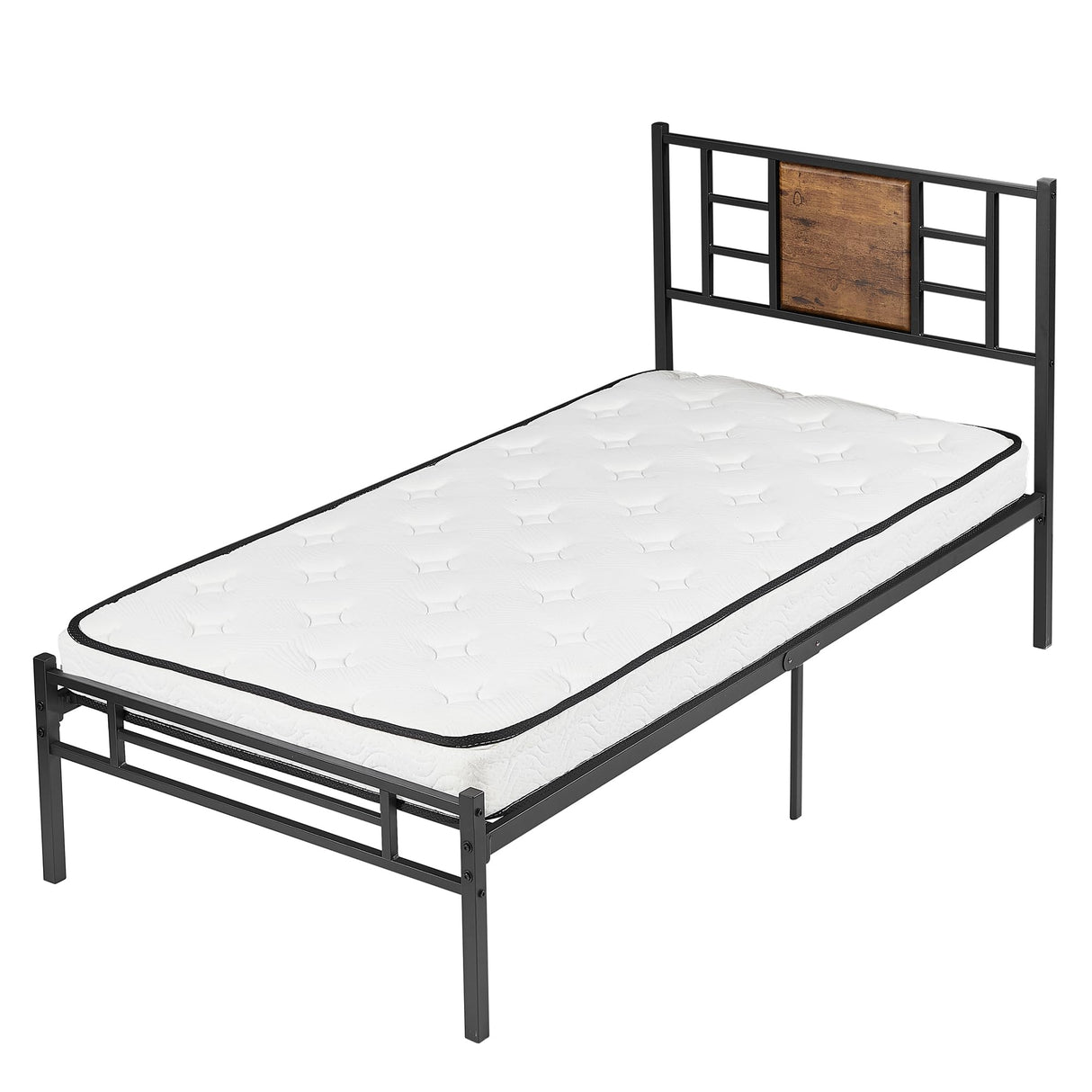 VECELO Twin Size Bed Frame with Headboard, Heavy-Duty Platform with Metal Slats Support, No Box Spring Needed/Easy Assembly, Black VECELO