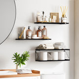 Fixwal 3+1 Tier Bathroom Floating Shelves Over Toilet, 15.8in Farmhouse Rustic Wood Shelves, Wall Decor for Bathroom, Living Room,Bedroom and Kitchen (Black) Fixwal