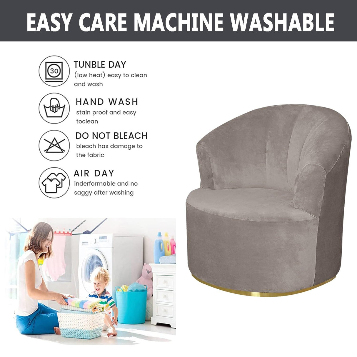 ZEaink Velvet Swivel Barrel Chair Cover, Soft Round Club Armchair Slipcover Modern Accent Chair Slipcover Stretch Single Sofa Cover Washable for Living Room Furniture Protector(E) ZEaink