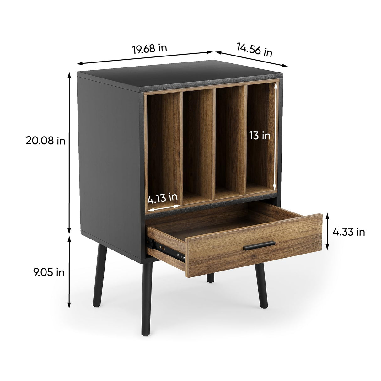 Semiocthome Record Player Stand with Nesting Vinyl Storage Crate, Record Player Table with a Drawer and Solid Wood Legs, Side End Table for Turntables for Living Room Bedroom Semiocthome