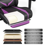 HOFFREE Gaming Chair with Bluetooth Speakers and Led Lights Massage Vide Game Chairs with Footrest Reclining Computer Gamer Chair Purple and Black HOFFREE