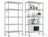 Himimi 5-Tier Storage Shelf Wire Shelving Unit on Wheels, Adjustable Heavy Duty Metal Shelves with Side Hooks, Steel Rack Organization for Kitchen Garage Basement, Silver Himimi