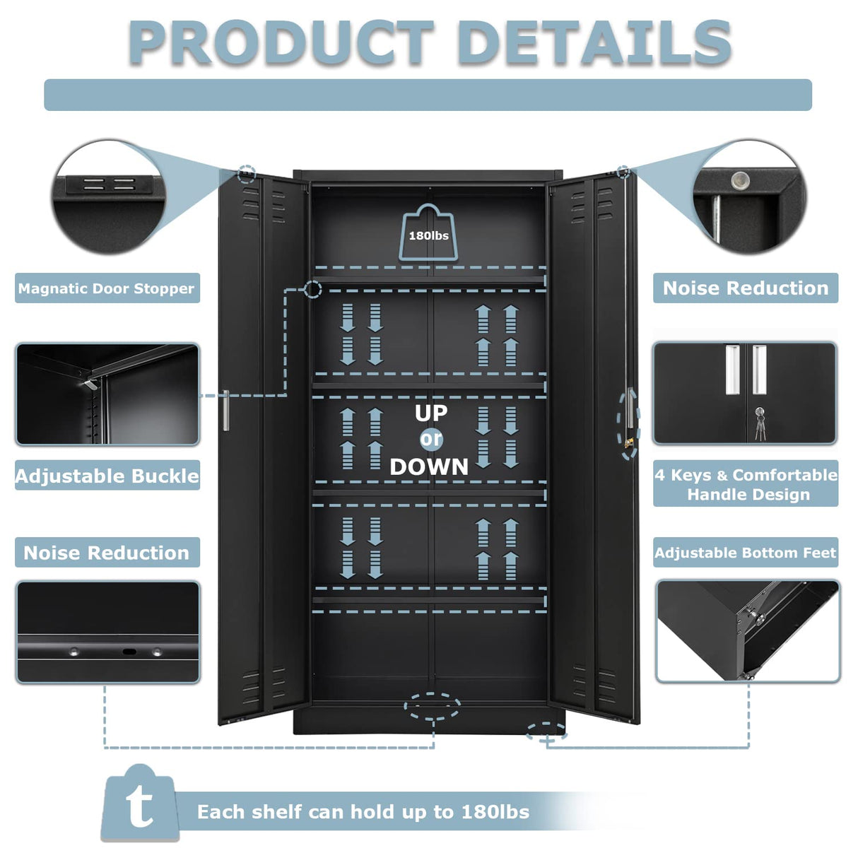 YEEZER Metal Storage Cabinet with Locking Doors and Shelves, 71" Large Garage Locker with 4 Adjustable Shelves, Steel File Cabinet for Office, Garage, Home & Pantry (White) YEEZER