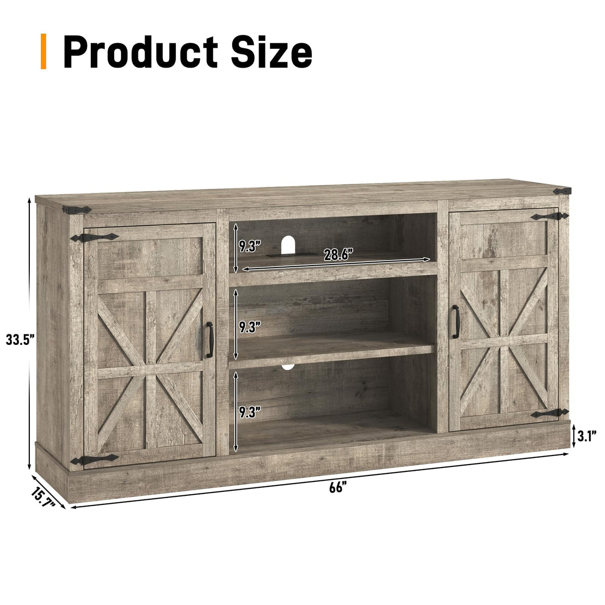 Hlivelood 66" Farmhouse TV Stand with Power Outlets for 75 Inch TVs, 33" Tall Entertainment Center with Storage Cabinets w/Adjustable Shelves, Rustic Large TV Media Console, Light Rustic Oak Hlivelood