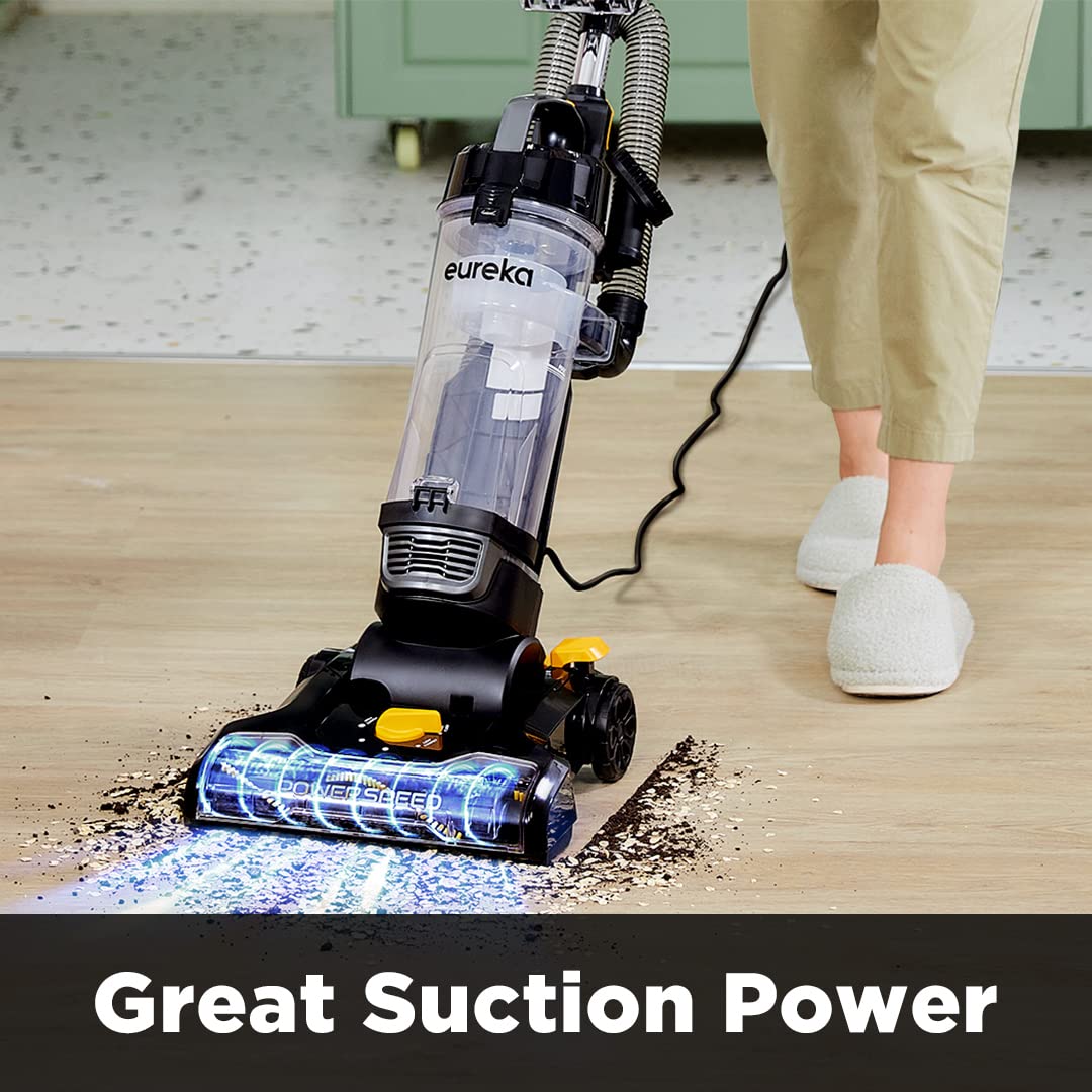 EUREKA PowerSpeed Lightweight Powerful Upright Vacuum Cleaner for Carpet and Hard Floor, Pet Turbo, Black,Yellow Eureka