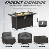 SUNCROWN 7-Piece Outdoor Patio Furniture Sofa Set All-Weather Wicker Sectional Conversation Set with Modern Glass Coffee Table, Cushions and Fire Pit Table (Grey) SUNCROWN