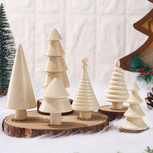 Namalu 6 Pcs Vintage Mini Wooden Christmas Tree Farmhouse Handmade Wood Christmas Trees Rustic Mini Christmas Trees Set Xmas Table Centerpiece Figurines for Table Decoration(Wood Color)