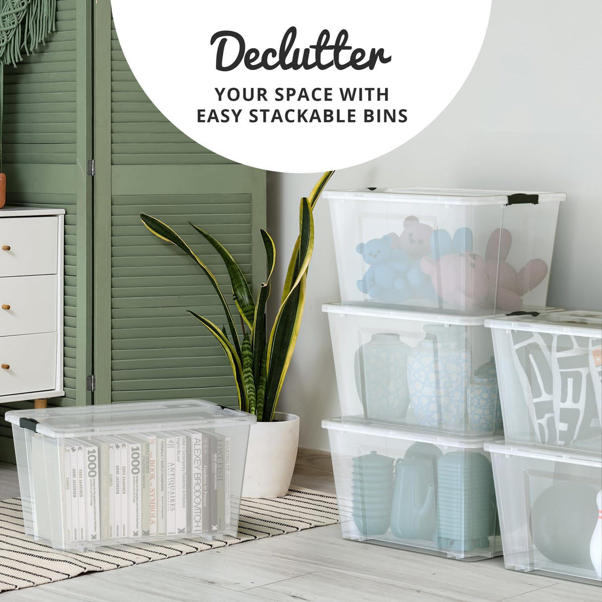 Lifetime Appliance Parts 6 PACK 54 Qt. Plastic Storage Bin Tote Organizing Container with Ultra Durable Lid & Secure Latching Buckles Stackable Extra Strength Clear w/Black Handle Lifetime Appliance Parts