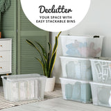 Lifetime Appliance Parts 6 PACK 54 Qt. Plastic Storage Bin Tote Organizing Container with Ultra Durable Lid & Secure Latching Buckles Stackable Extra Strength Clear w/Black Handle Lifetime Appliance Parts