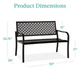 Best Choice Products Outdoor Bench 2-Person Metal Steel Benches Furniture for Garden, Patio, Porch, Entryway w/Geometric Backrest, 790lb Capacity – Black Best Choice Products