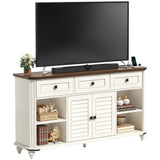 DWVO Farmhouse TV Stand for 65 Inch TV, 31.5" Tall Entertainment Center w/3 Drawers & Shutter Doors, Rustic Media Console Cabinet w/Storage Shelves, Wood Television Stand for Living Room, Rustic White DWVO