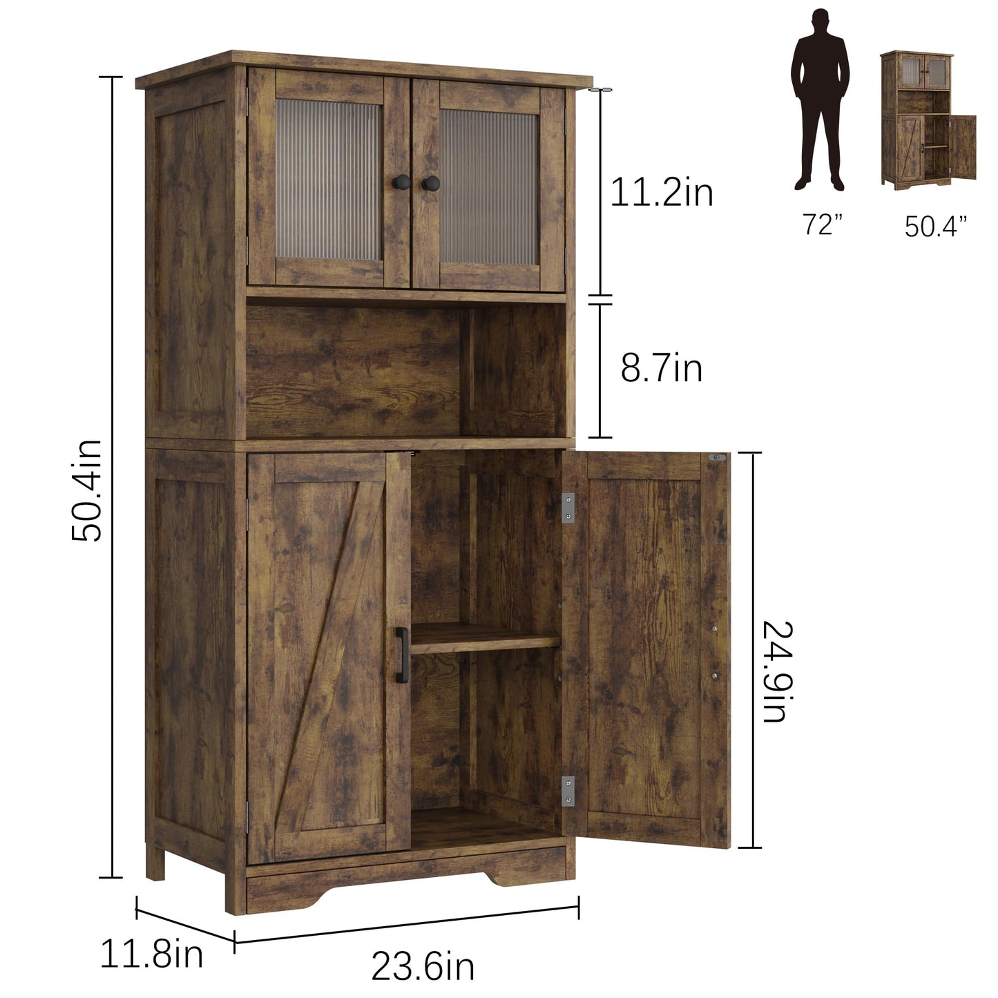 IDEALHOUSE Bathroom Storage Cabinet, Freestanding Floor Linen Storage Cabinet with Doors and Shelves, Wooden Kitchen Pantry Storage Cabinet, Cupboard, Storage Cabinet for Living Room,Rustic Brown