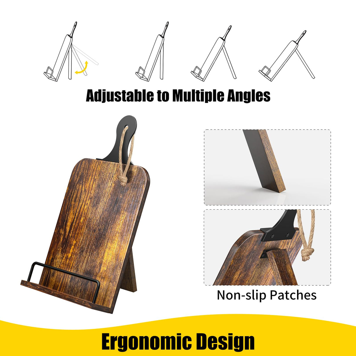 KLM Kitchen Cookbook Stand - Recipe Book Holder for Cooking, Organising and Storage - Perfect Home Shelf Decor and Wedding Retirement Gift for Woman (Brown) KLM