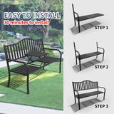 SHGJ&SOFT Outdoor Bench, Garden Bench, Cast Iron Metal Frame Patio Park Bench with a Small Table, for Porch, Lawn, Garden, Yard (D2644BK-1) SHGJ&SOFT