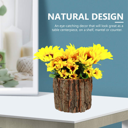 Wood Flower Pot Tree Stump Planter Artificial Plants Wood Vase Natural Wood Flower Pot Rustic Bark Planter Wood Farmhouse Decoration - WoodArtSupply